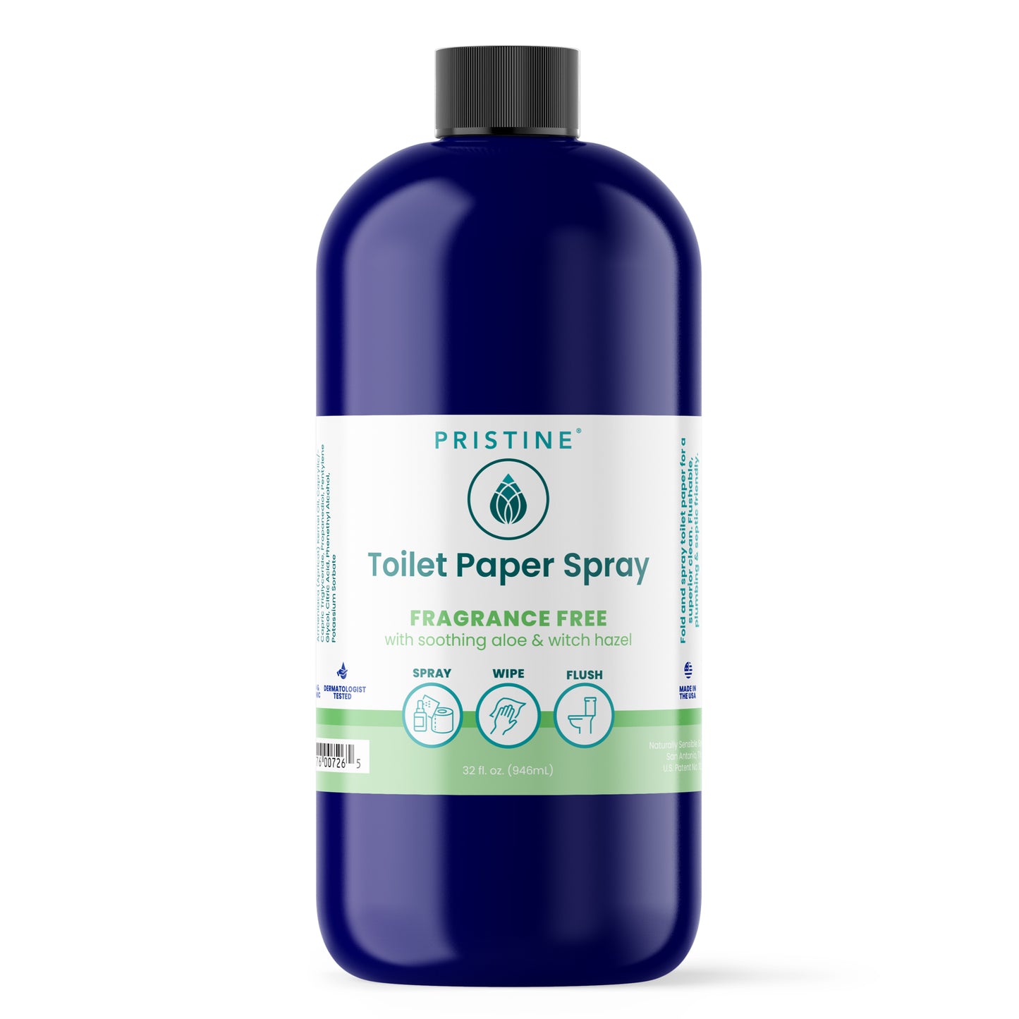 Pristine Toilet Paper Spray bottle on a white background
