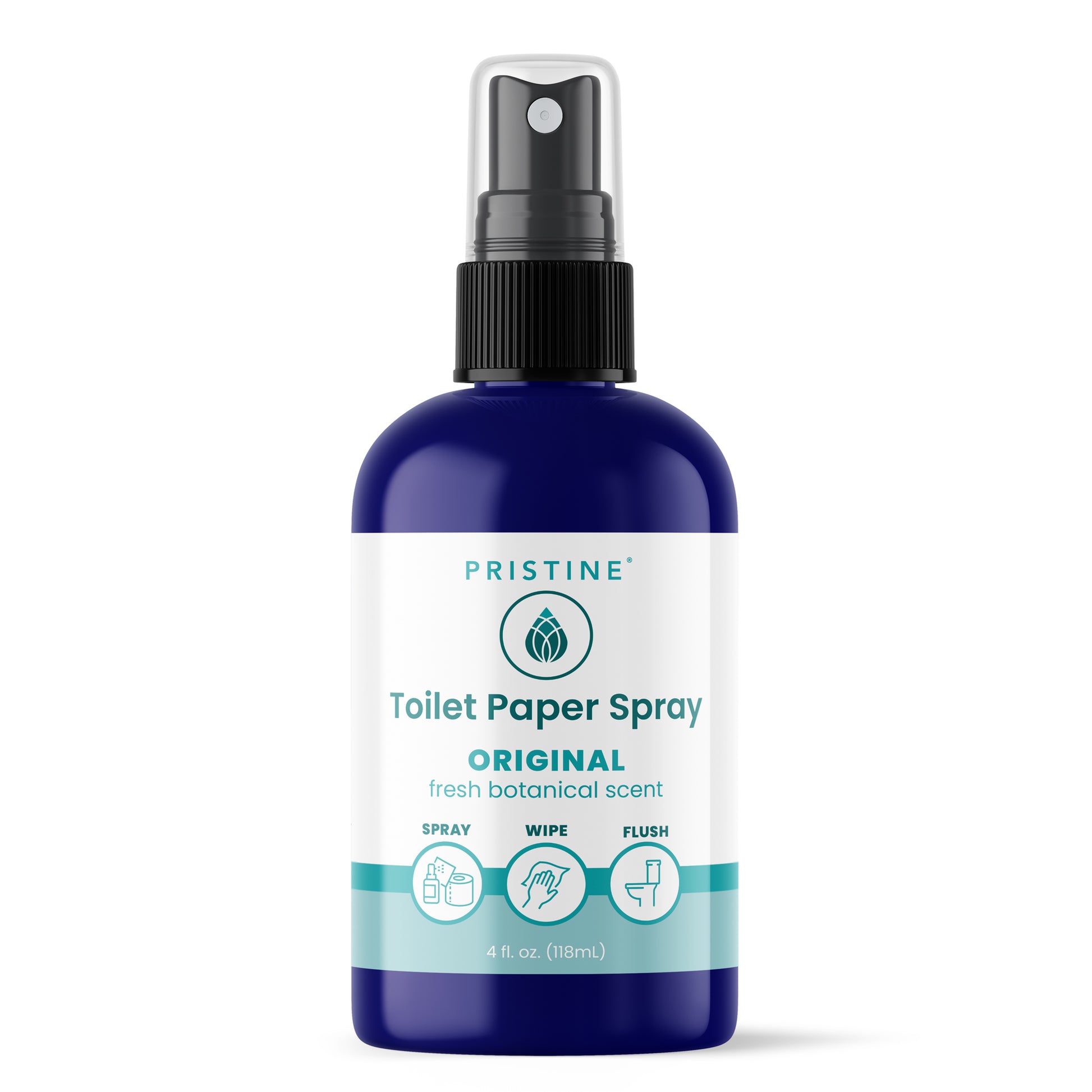 Pristine Toilet Paper Spray bottle on a white background