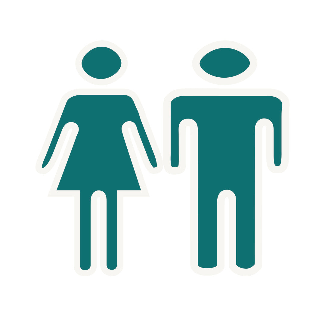Graphic depiction of female and male figures standing side by side