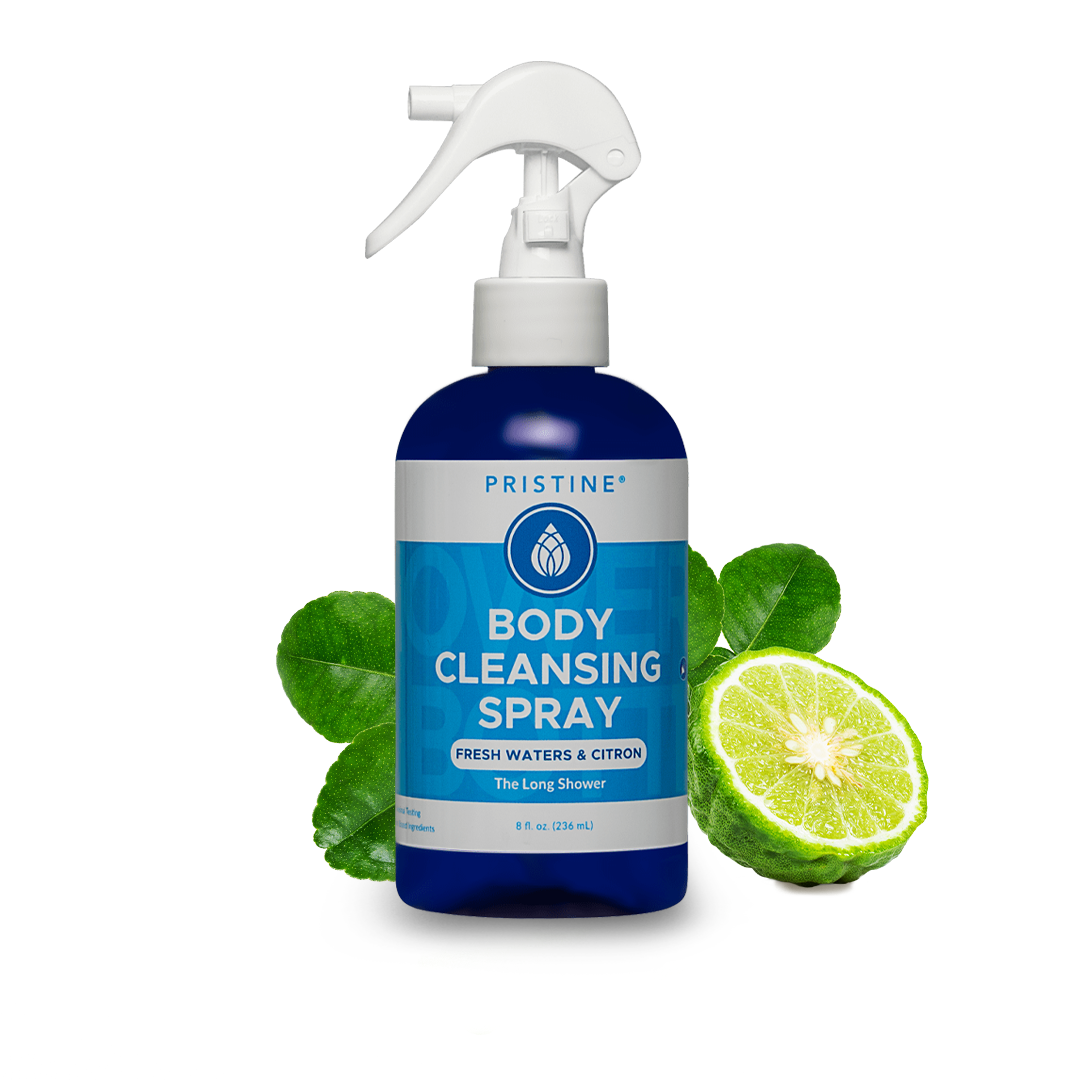 Pristine Body Cleansing Spray Fresh Waters & Citron scent with herbs and bergamot against white background