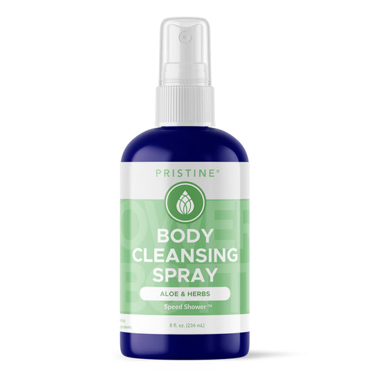 Pristine body cleansing spray shower in a bottle