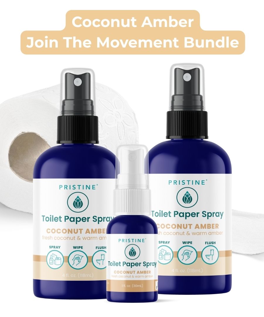 pristine toilet paper spray wet wipe alternative bottles featured with toilet paper rolls