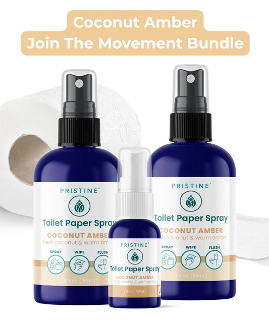 pristine toilet paper spray wet wipe alternative bottles featured with toilet paper rolls