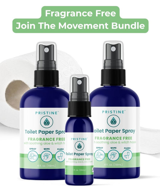 pristine toilet paper spray wet wipe alternative featured with rolls of toilet paper