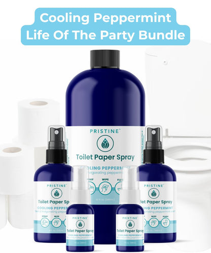 Pristine Toilet Paper Spray wet wipe alternative Cooling Peppermint bundle with refill bottle and 4 recyclable bottles