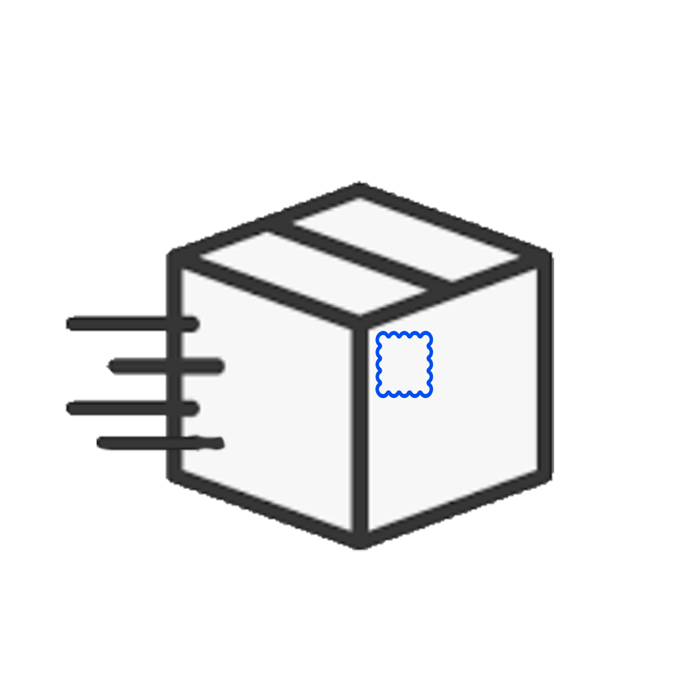 graphic depiction of a shipping box with lines behind it