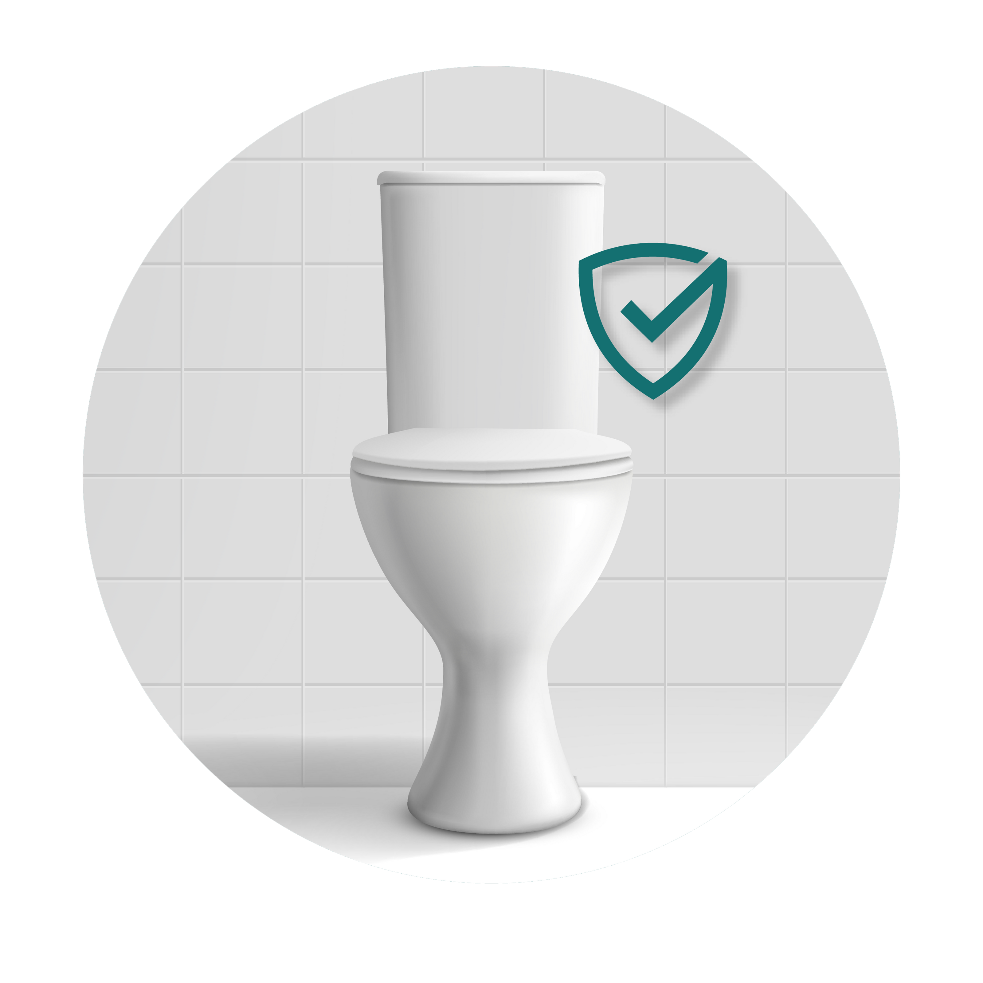 Image of white toilet with check mark indicating that Pristine toilet paper spray is flushable,