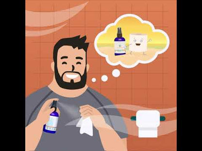 Video with instrumental music playing. Video shows Pristine Toilet Paper Spray and Toilet Paper meeting on a beach. End of Video states, "Subtle aroma of  fresh coconut and warm amber will make you forget where you are."